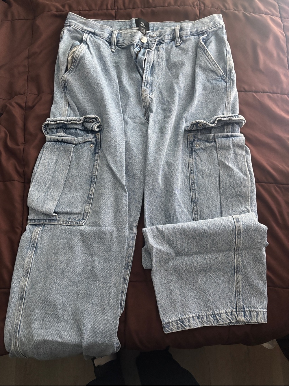 H&M Light Blue Relaxed Cargo Denim Jeans